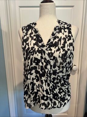 Parker, black and white silk cross front blouse size small
